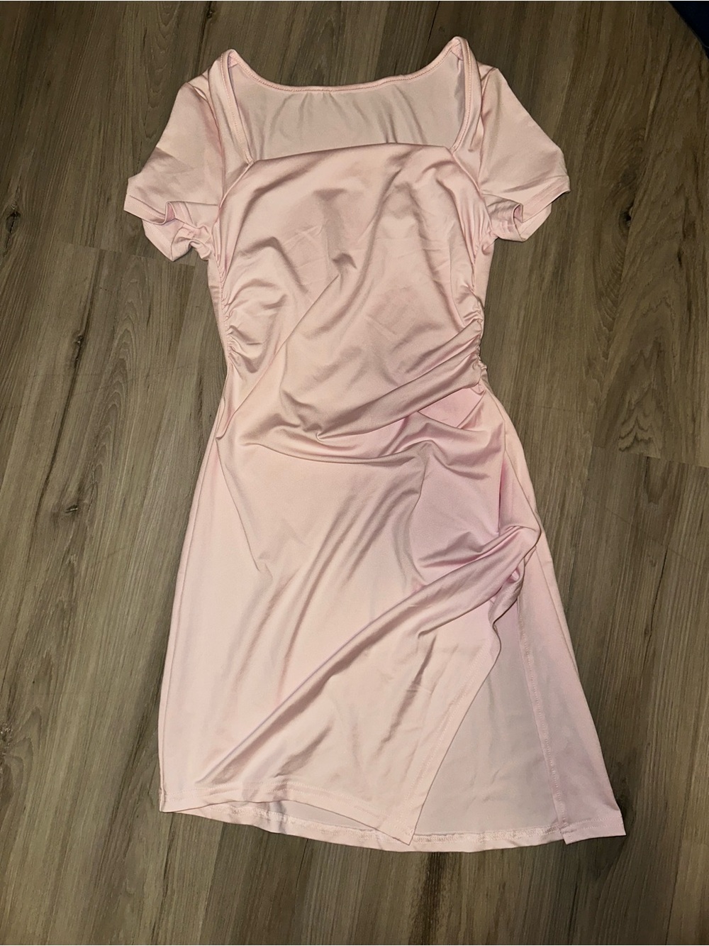 SHEIN Blush Pink Ruched Midi Dress